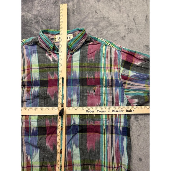 Vintage Bugle Boy Button Down Shirt Mens Medium 90s Grunge Plaid Cotton - Picture 4 of 6